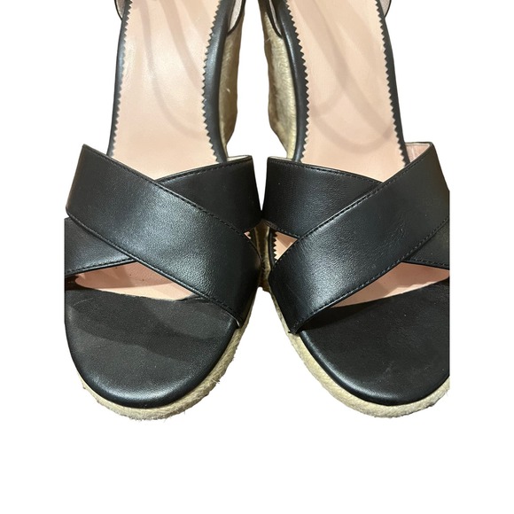 J. Crew Black Leather Open Toe Wedge Espadrilles 9 - Picture 5 of 9